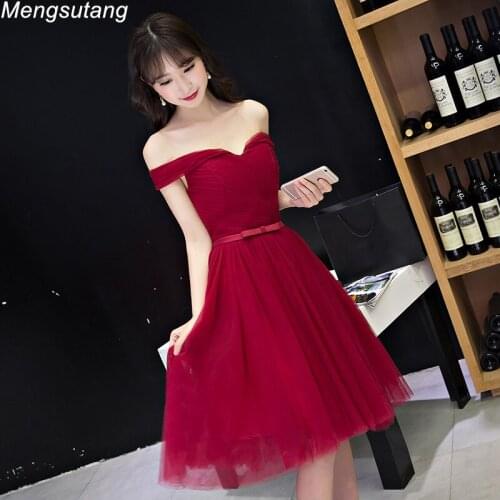 Robe De Soiree Hot Sell Elegant Boat Neck Evening Dresses Net Pleat Lace-up Bow Vestido De Festa Formal Gown Short Prom Dresses