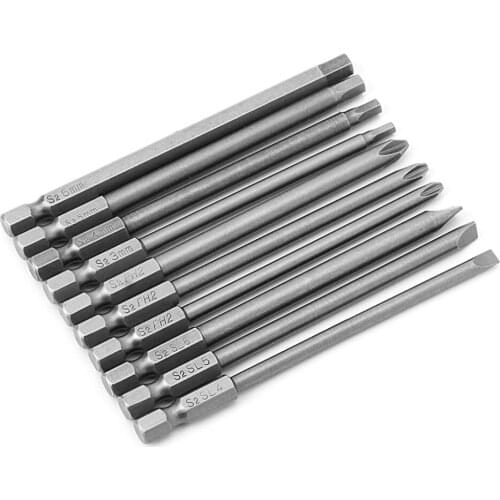 10 Pcs/ 1 Set S2 Steel Magnetic Torx Slotted PH2 Screwdriver Bit S2 Steel 1/4 Hex Shank 100mm #1A10448
