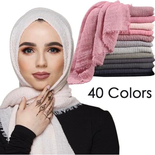 175*70cm Soft Cotton Linen Shawls Women Muslim Crinkle Hijab Scarf Femme Musulman Islamic Wraps Headscarf Wholesale Price