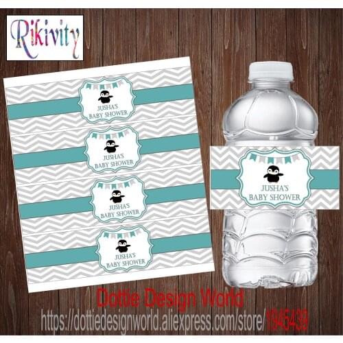 20pcs Custom Penguin Baby Shower Water Bottle Wine Labels Waterproof Candy Bar Wrapper Sticker Wedding Birthday Party Decoration
