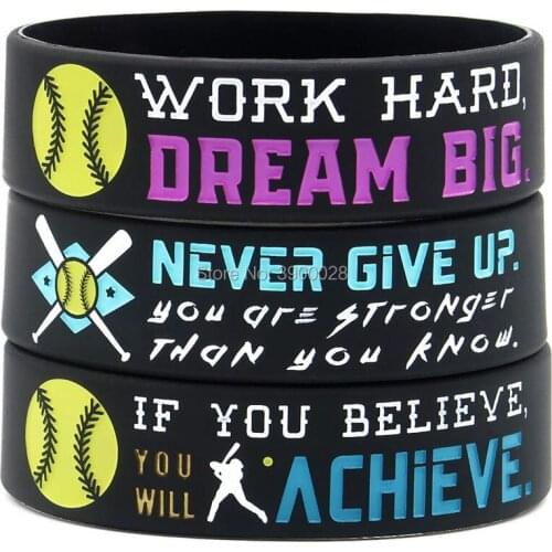 300pcs Wide Softball with Motivational Quotes wristbands silicone bracelets