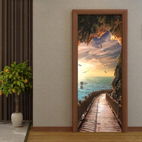 3D Wallpaper Beautiful Seaside Landscape Photo Wall Door Mural Living Room Bedroom Creative DIY Door Sticker PVC Vinyl Wallpaper