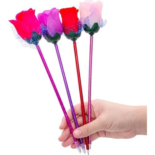 4pcs/pack Lovely Flower Rose Ball pen Kawaii black ink writing pens for school office Supply Gifts for Students Party Favor
