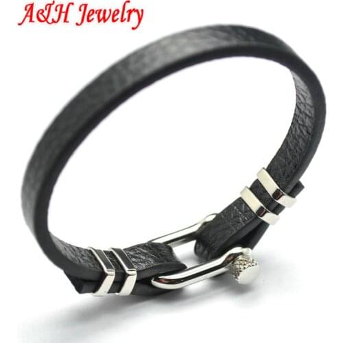 5pcs New Design Genuine Cowhide Leather With Stainless Steel Turnbuckle Bracelets Fashion Men Jewelry Gift