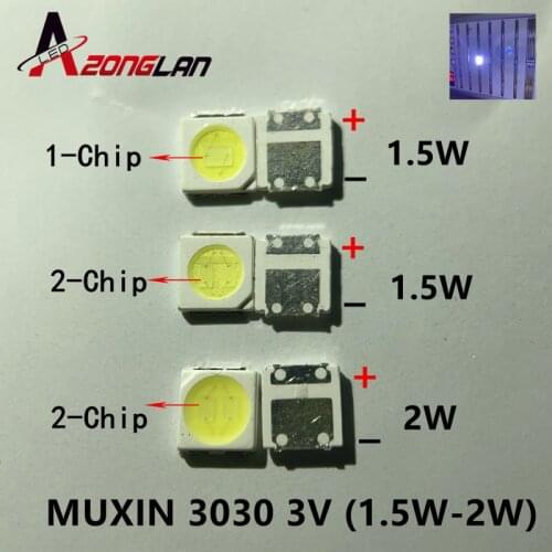 50-100pcs/ MUXIN high quality LED backlight 1.5W 2W 3030 3v cool white 80-90LM TV application
