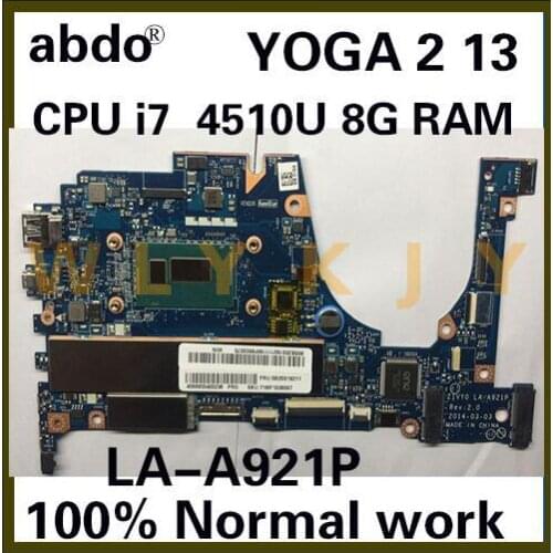 Abdo ZIVY0 LA-A921P motherboard for Lenovo YOGA 2 13 YOGA2 13 laptop motherboard CPU i7 4510U 8G RAM 100% test work