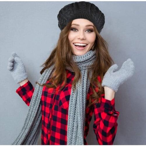 Classy French Knit Crochet Beret Hats For Women Solid Color Soft Lightweight Berets Hat Slouchy Beanie Caps Winter Warm