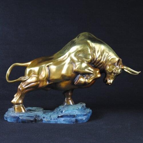 Large -2020 HOME company Shop Business art Good luck Mascot stock-market Rise Wall Street GOLD bull brass Decorative sculpture