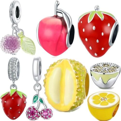 New listing 925 sterling silver fruit charm cherry pineapple durian beads fit silver bracelet pendant jewelry making for women