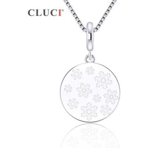 CLUCI Real 925 Silver Round Pendant Snowflake Pattern Women Christmas Pendant Sterling Silver Pendant