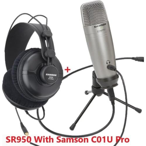 Samson SR950 with Samson C01U Pro Studio Reference Monitor Headphone Dynamic Headset Closed Ear Design for recording music