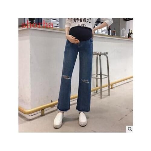 2018 new Hole Denim Pregnant Jeans Maternity Pants Clothes Elastic Pregnancy Jeans For Pregnant Women Clothing Belly High Waist