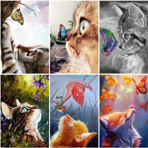 EverShine Full Square Diamond Painting Animals Diamond Embroidery Cat Mosaic Art Kits Butterfly Picture Of Rhinestone Home Decor