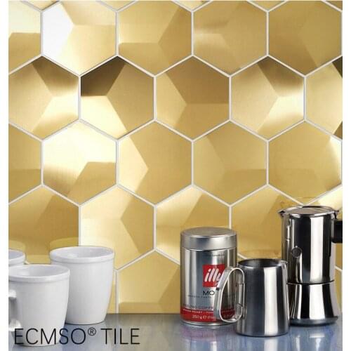 Europe style pure gold 3D hexagonal stainless steel mosaic tile DIY wallpaper for home decoration