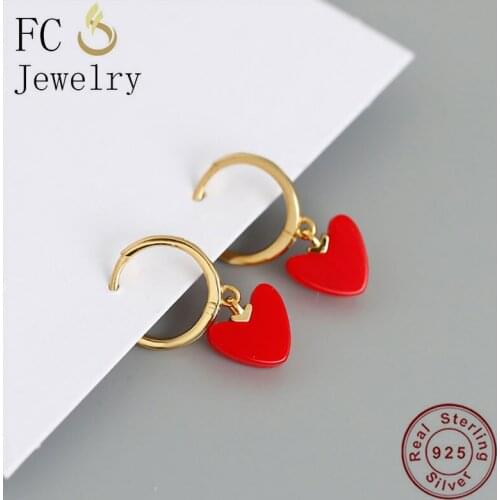 FC Jewelry 925 Silver Small Circle Golden Red Apple Pendant Hoop Earring For Women Pendientes Boucle 2020 NEW ARRIVAL