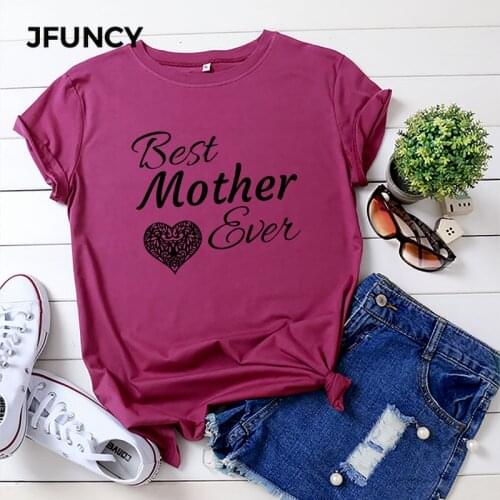 JFUNCY Summer Women T Shirt Letter Print Mom T-Shirt Plus Size 5XL Woman Losse Tshirt 100% Cotton Short Sleeve Lady Tee Tops