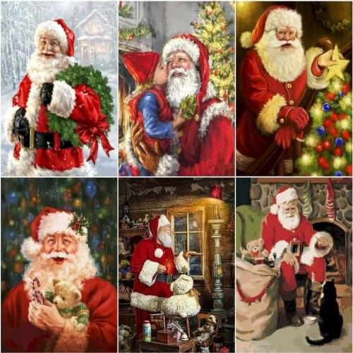 GATYZTORY DIY Oil Painting By Numbers Christmas Handpainted Home Decor Kits Drawing Canvas Santa Claus Figure Pictures By Number