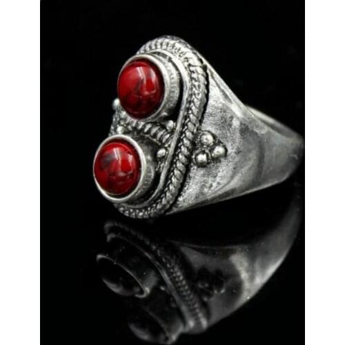 Hot sell new - free shipping Ancient tibet silver rings two-four stone TURQUOISEs coral hollow finger ring