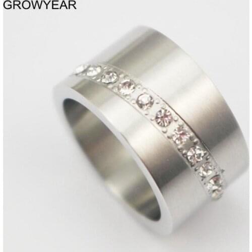 Silver Color Wedding Party Finger Ring Stainless Steel Woman Wide Rings With Crystals Fashion Jewelry