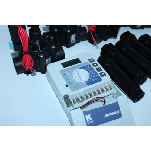 Sprinkler irrigation kit 4 station controller, solenoid valve, pop-up-sprinkler