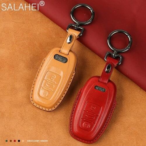 Top Layer Leather Car Key Case For Audi A1 A3 A4 A5 A6 A7 A8 S5 RS4 S3 Quattro Q3 Q5 Q7 TT 2009 2010 2011 2012 2013 2014 2015