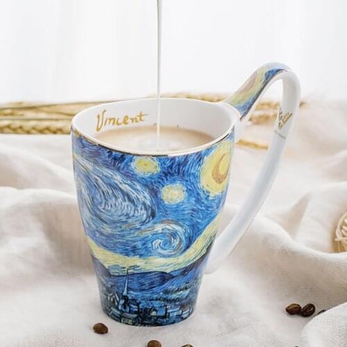 Famous Painting Mug Unique Retro Style Ceramic Cups, 600ml Larger Capacity Coffee Milk Breakfast Cup Creative Gift for Friends