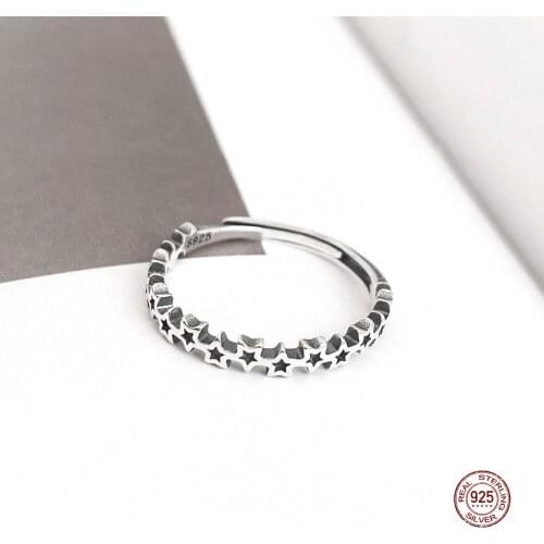 LKO 925 Sterling Silver Fashion Vintage Three-Dimensional Star Adjustable Ring Rings For Lovers Wedding Party Jewelry Ornaments