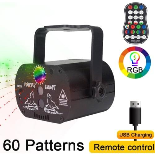 Mini RGB Disco Light Laser Stage Projector Rechargeable DJ LED USB Voice Control Red Blue Green Lamp Wedding Birthday Party Lamp