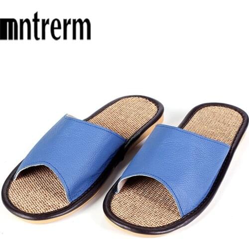 Mntrerm Genuine Leather Men Shoes Summer Slippers Home High Quality Full Grain Leather Slippers Women Slip Home Floor Shoes