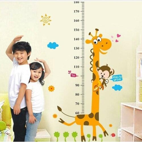 Cartoon Animals Giraffe Monkey Kids Height Measurement Growth Chart Wall Sticker Cute Nursery Kids Rooms Wall Art DIY Decor