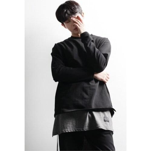 Mens loose and trendy solid color T-shirt with Hong Kong Style backing long sleeve fashion brand casual autumn clothes