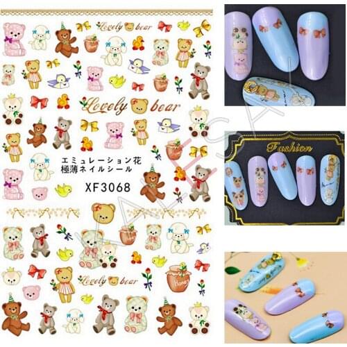 Cartoon Bear Series Nail Art Stickers for Nails Manicure Design 3D Nail Sticker Adhesive Nail Decals Wraps Not Water Stickers