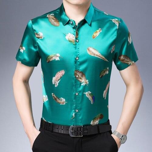 New Arrival Mens Short Sleeve Fashion Silk Dress Summer Elegant Male Soft Silk Clothes Shirts Free Shipping