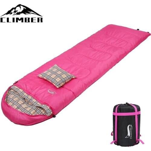 【New store 】 3 Season Flannel Sleeping Bag Attached Pillow Camping Sleeping Bags Portable Lightweight Backpack Bag with Sack