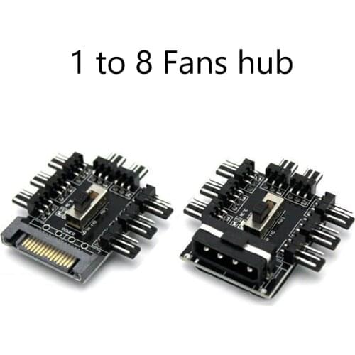 PC 1 to 8 4Pin/Sata Cooling Fans Hub Splitter Cable 12V PWM LED Sata Power Suppply Adapter Speed Controller For Computer Mining