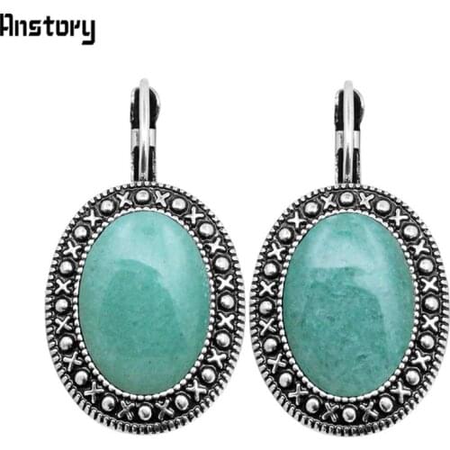 Natural Jades Earrings Vintage Pendant Earrings For Women Antique Silver Plated Fashion Jewelry
