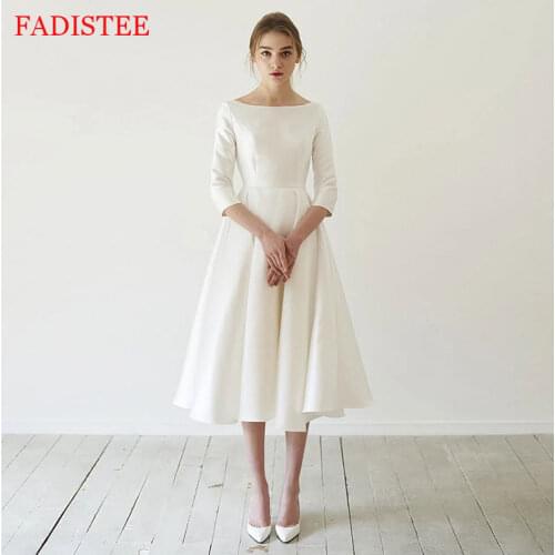 Simple Satin O-neck Wedding Dress Vestido De Festa Robe De Soiree платье вечернее Dress for Wedding Party Bride Dresses