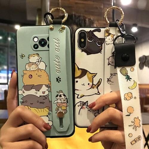 Anti-dust Cute Phone Case For Xiaomi Poco X3 NFC Soft Wrist Strap Soft Case New Arrival Silicone