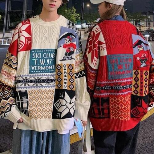 Christmas Knitted Sweater Jumper Loose Plus Size Clothing O-Neck Long Sleeve Oversize Top Couples Casual Festival Pullovers Tops