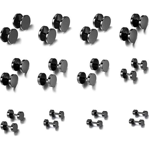 Stainless Steel Mens Womens Stud Earrings Set Ear Piercing Plugs Tunnel Punk Style 3-14mm