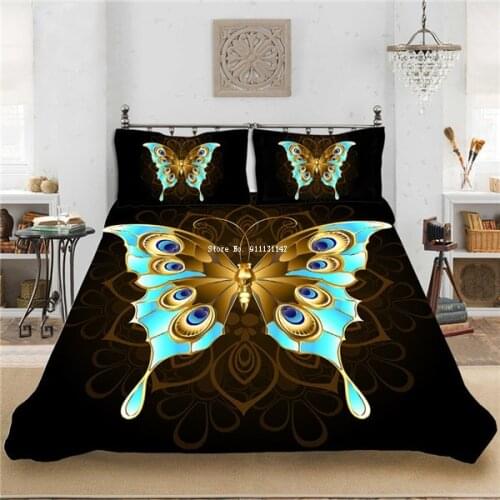 Modern Colored Butterfly Print Bedding Set 2/3 Bedcover Pillowcase Is Suitable for Adult and Childrens Household Bedding