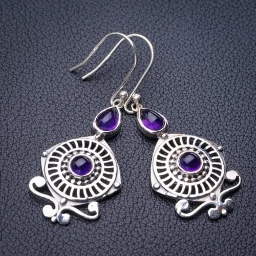 StarGems Natural Amethyst Handmade 925 Sterling Silver Earrings 2" E1184