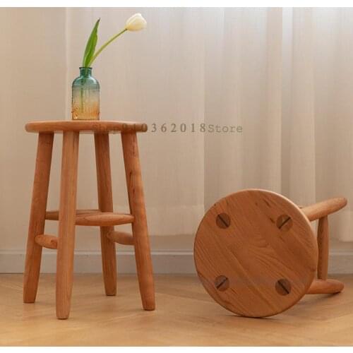 Nordic Style Household Solid Wood Stool Living Room Square Stool Round Stool Creative Dining Stool Makeup Stool Simple High Stoo
