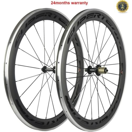 Superteam 700C 60mm Clincher Alloy Braking Carbon bike Road wheels Alluminum Brake Surface carbon bicycle wheelset