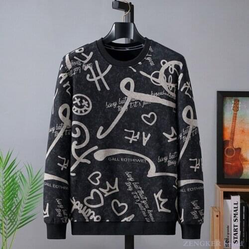 New spring and autumn mens casual plus fertilizer plus size wild round neck tide brand trendy fat mens sweater 160 kg 10x