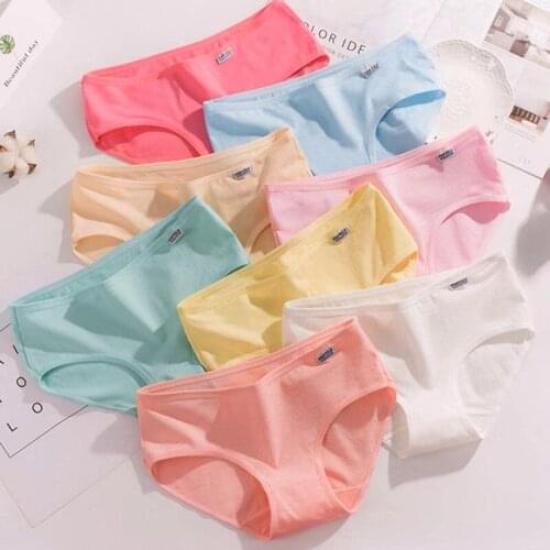 8Pcs Random Color Girls Briefs Panties Candy Color Underwear Pants 10-18Years