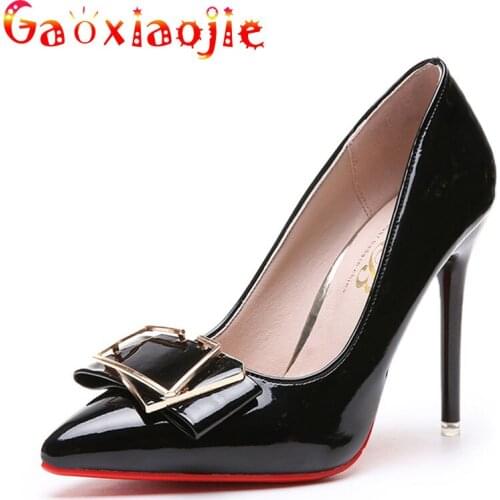 Women Pumps 2021 New Fashion Candy Color Pointed Toe Stilettos 10CM Super High Heel Bow Metal Decoration Office High Heel Shoes