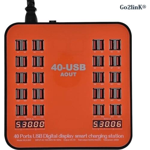 Go2linK USB Charger Station 40 Ports 200W/40A Smart LCD Digital Display Stable Charging Station Effectively Prevent Overcharging
