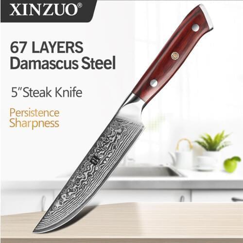 XINZUO 5'' Steak Knife High Carbon Japanese Damascus Steel Blade Kitchen Knife Razor Sharp Newarrival Chef Knife Kitchen Tools