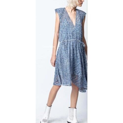 Vintage Pattern Velvet Star Print Viscose Silk Dress for Women